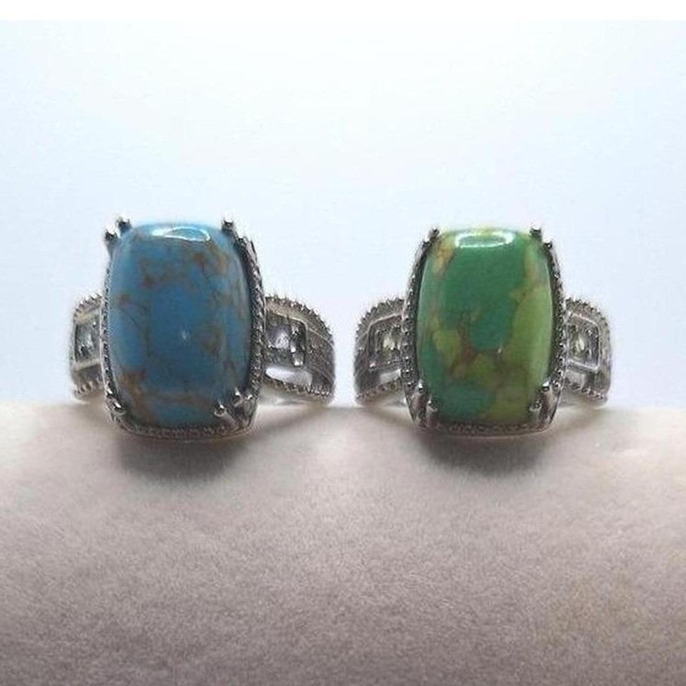 Mohave blue turquoise green stainless steel rings